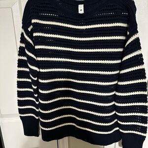 Lululemon Athletica Navy and Cream Striped Sweater